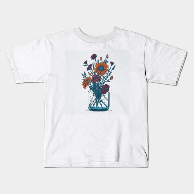 Flowers in a Mason Jar Kids T-Shirt by Yolanda.Kafatos